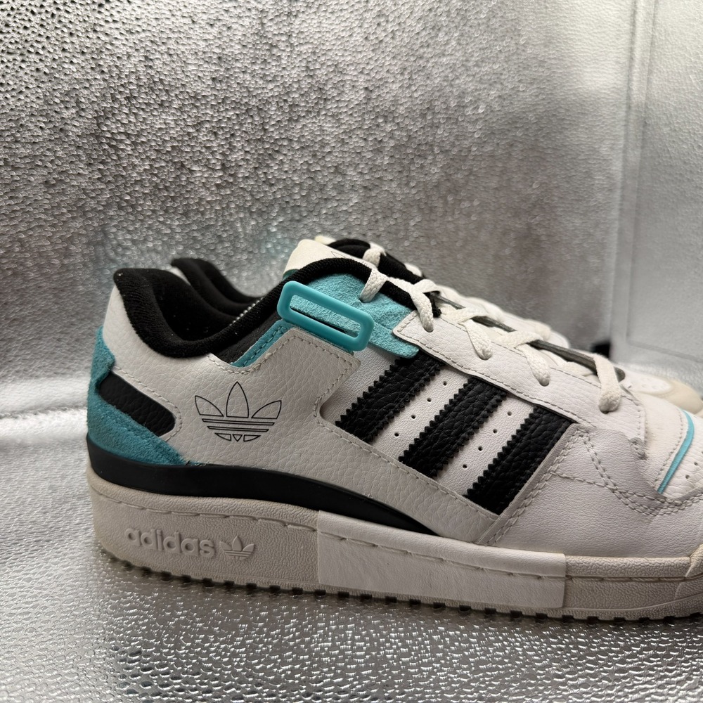 Size 10.5 Adidas Forum Exhibit Low White Pulse Aqua Mens Sneaker Shoes GZ5390 - Picture 2 of 11